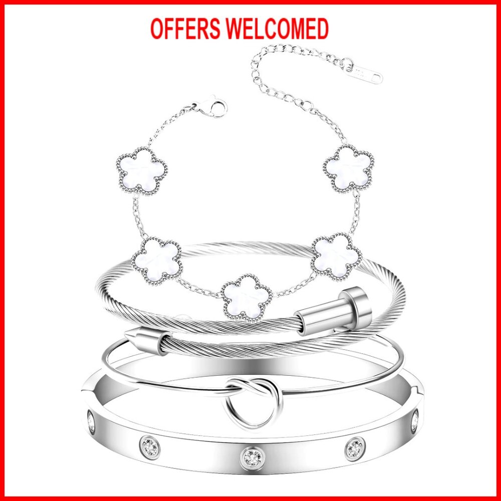 Stainless Steel Stackable Bangle Bracelets Set, H… - image 1